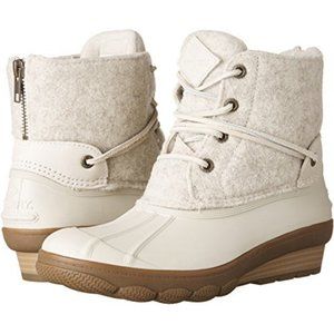 Sperry Topsider Saltwater Wedge Tide Duck Rain Boots Ivory Wool Size 8